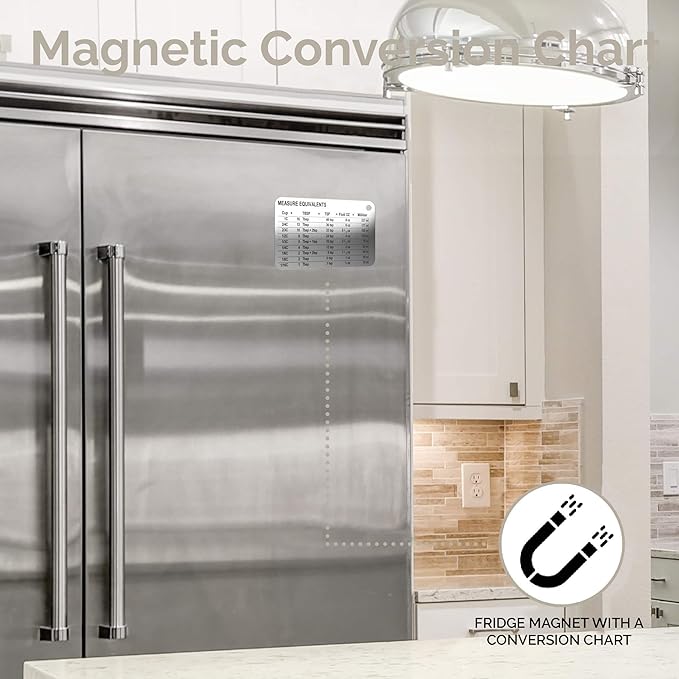 22-Piece Stainless Steel Measuring Cups and Spoons Set, Tad Dash Pinch Smidgen Drop Mini Measuring Spoons, Measuring Stick Leveler, Measurement Conversion Chart Fridge Magnet, (Charcoal)