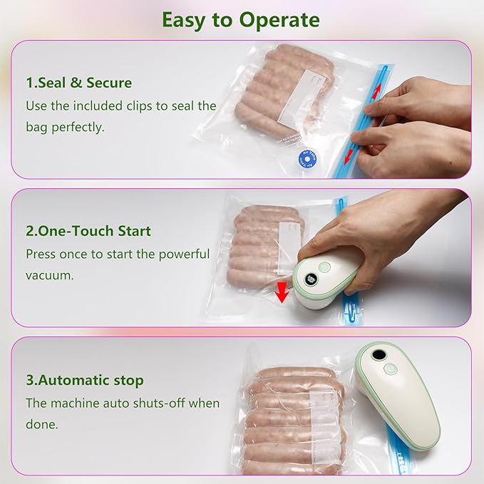 New Handheld Vacuum Sealer for Food storage, Sous Vide and Meal Prep, 1 Vacuum Sealer + 20 Food Reusable Bags (10 Pcs M+10 Pcs L)