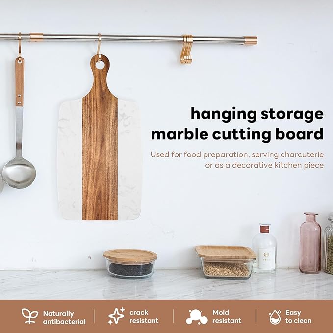 Marble charcuterie board: Acacia wood marble chopping board - suitable for kitchen, great gift for friends (white)