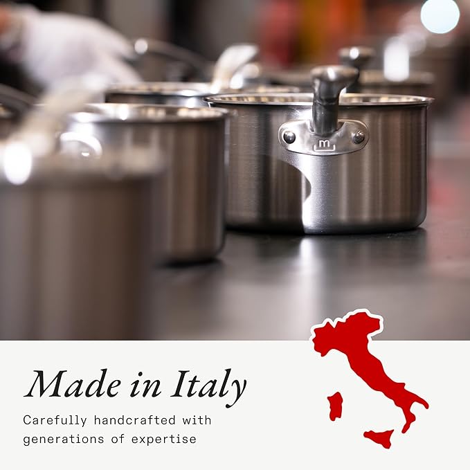 Made In Cookware - 10 Piece Stainless Steel Pot and Pan Set - 5 Ply Clad - Includes Stainless Steel Frying Pans, Saucepans, Saucier and Stock Pot W/Lid - Professional Cookware - Crafted in Italy