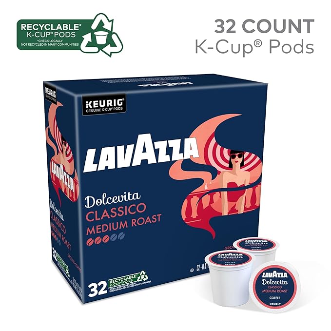 Lavazza Dolcevita Classico, Single-Serve Keurig K-Cup Pods, Medium Roast Coffee, 32-Count Box
