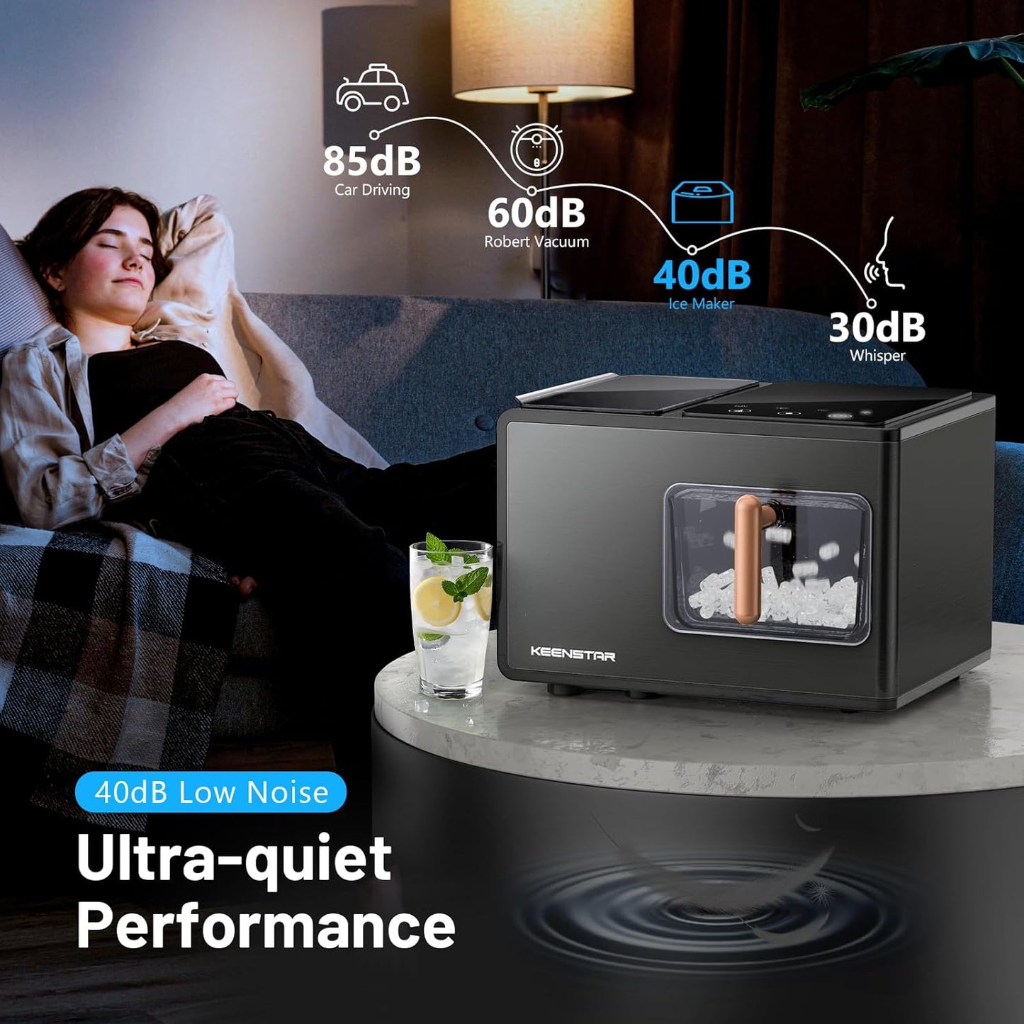 Nugget Ice Maker Countertop, 40lbs/24H, Pebble Ice Maker with Soft Chewable Ice, Self Cleaning Sonic Ice Machine, Stainless Steel w/Touch Screen for Home Office Bar Party- Black