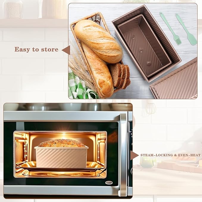 3 Pack Set Pullman Loaf Pan with Lids, 2.2 lb & 1 lb & 0.8 lb Dough Capacity,Non-Stick Sandwich Bread Loaf Pan for Homemade Baking Bread