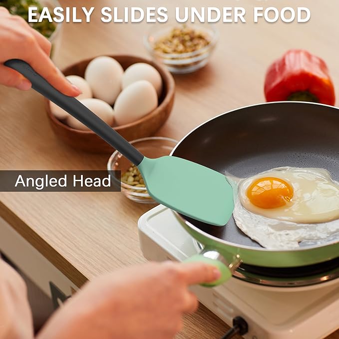 Coukre 3 Pack Silicone Spatula Set, High Heat Resistant, BPA-Free, Fish Spatula, Solid & Slotted Turner for Non-Stick Pans, Flipping Eggs, Pancakes, Fish, Burgers (3, AquaGreenBlack)