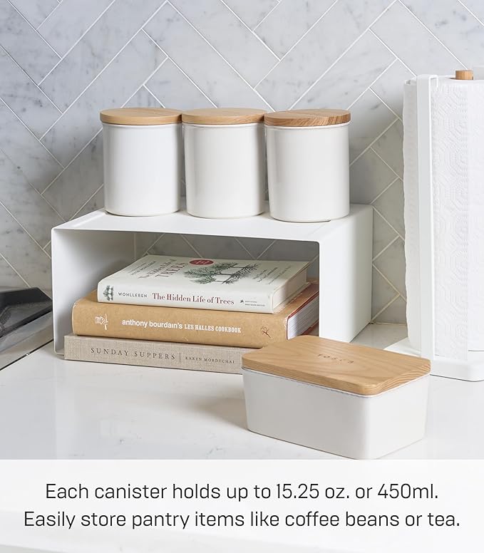 Yamazaki Home Tosca Ceramic Canister – Dry Food Kitchen Storage Container Organizer