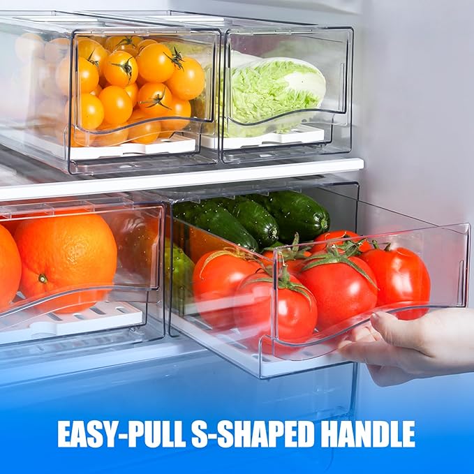 Refrigerator Drawers Pack of 2 With Pull Out Stackable Fridge Organizer Bins, Clear Cabinet Organizers for Kitchen Pantry Food Containers Produce Storage (2 Drawer,Large)