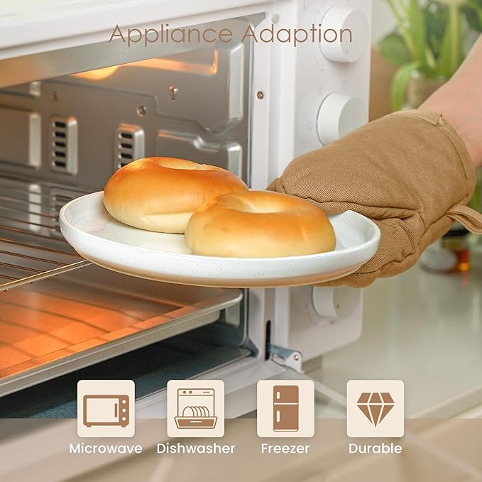 12 Pieces Farmhouse Stoneware Dinnerware Sets, Speckled Ceramic Plates and Bowls Set, Matte Terracotta Underside Ceramic Dishes Set for 4, Scratch Resistant Microwave & Dishwasher Safe (Daylight)