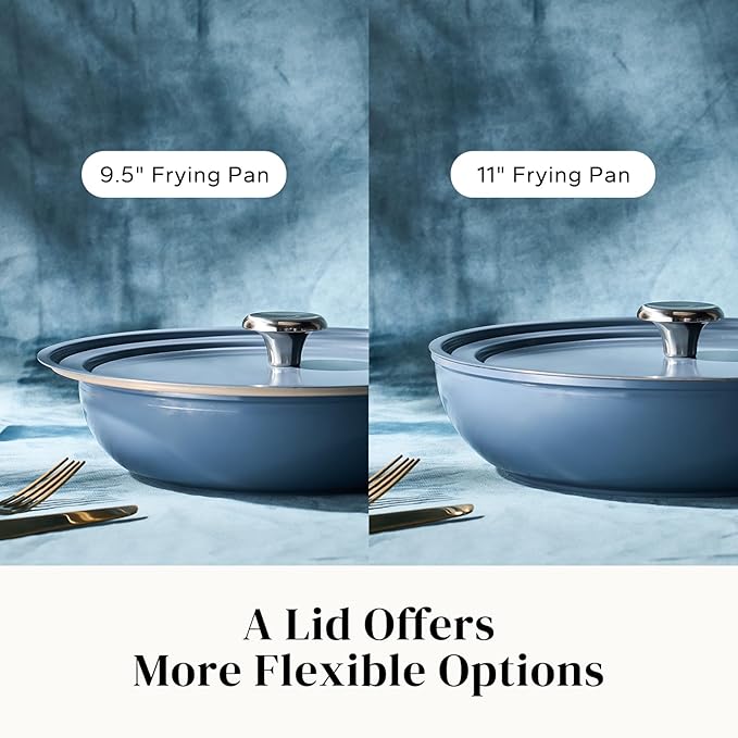 Redchef Nonstick Ceramic Pans, 4-Piece Deep Ceramic Frying Pan with Lid, 8" 9.5" 11" Deep Frying Pan, Egg Frying Pans Suitable for All Stovetops, PFAS & PTFE & PFOA Free, Dishwasher & Oven Safe, Blue