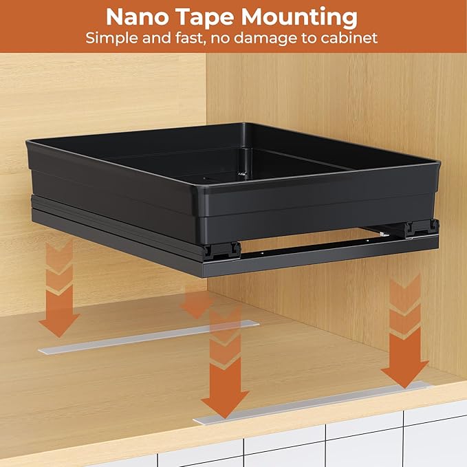 Pull Out Spice Rack Organizer for Cabinet, Slide Out Spice Racks Organizer, Easy to Install Spice Cabinet Organizers, 8.26''Wx10.6''Dx8.7''H, 2 Pack-2 Tier(Black)