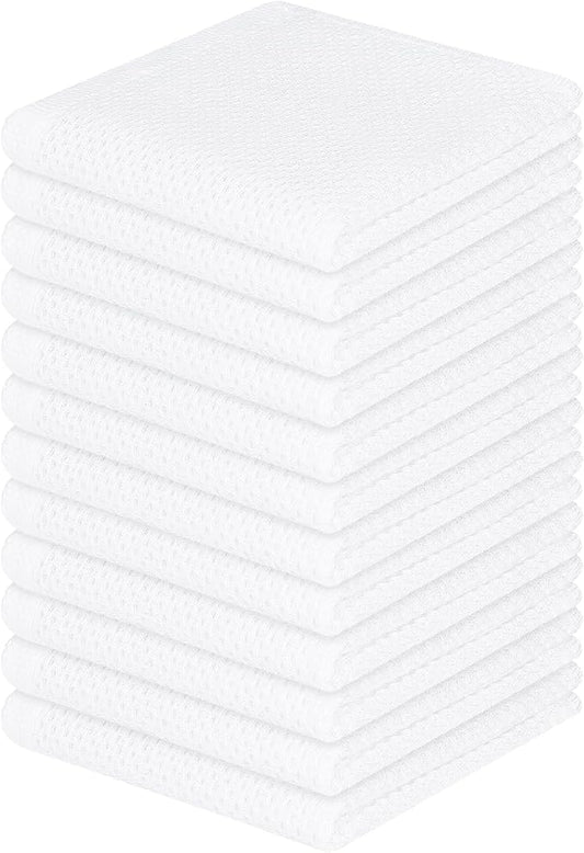 Homaxy 100% Cotton Waffle Weave Kitchen Dish Cloths, Ultra Soft Absorbent Quick Drying Dish Towels, 12 x 12 Inches, 12-Pack, White