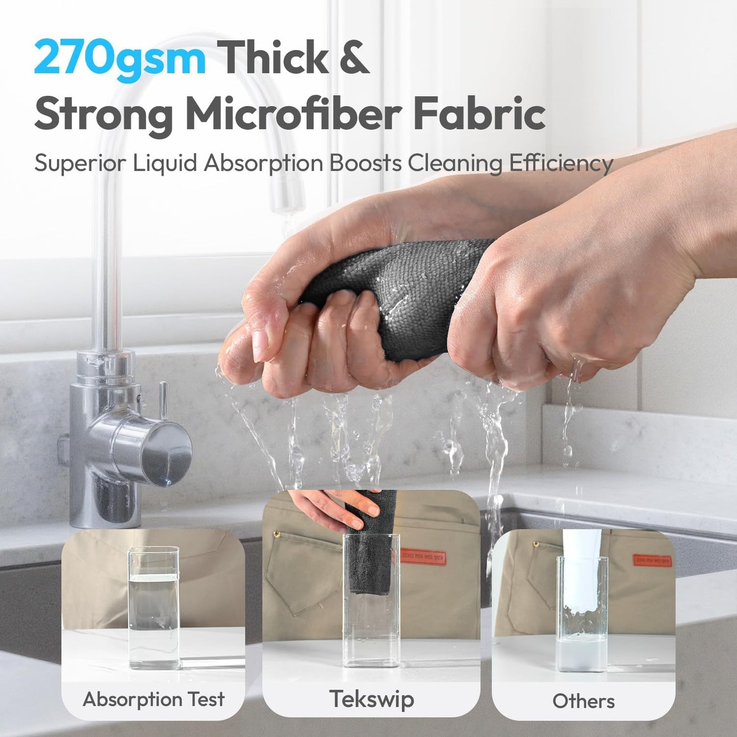 24Pack Microfiber Cleaning Cloths 12”x12” - Extra Thick Kitchen Towels - Streak-Free, Lint-Free, Fast Absorbent - Reusable Multi-Purpose Housekeeping Rags for Cars, Dishes, Floors, Tiles - Grey