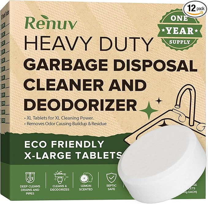 Garbage Disposal Cleaner and Deodorizer Tablets Drain Freshener, Foaming Citrus Scent, Sink Odor Remover for Kitchen Garbage Disposer Cleaning (12 XL Tablets - One Year Supply)