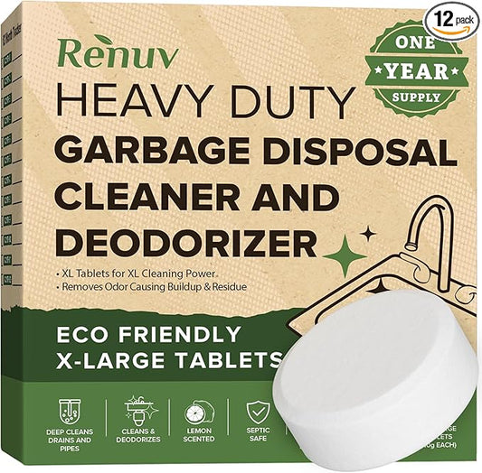 Garbage Disposal Cleaner and Deodorizer Tablets Drain Freshener, Foaming Citrus Scent, Sink Odor Remover for Kitchen Garbage Disposer Cleaning (12 XL Tablets - One Year Supply)