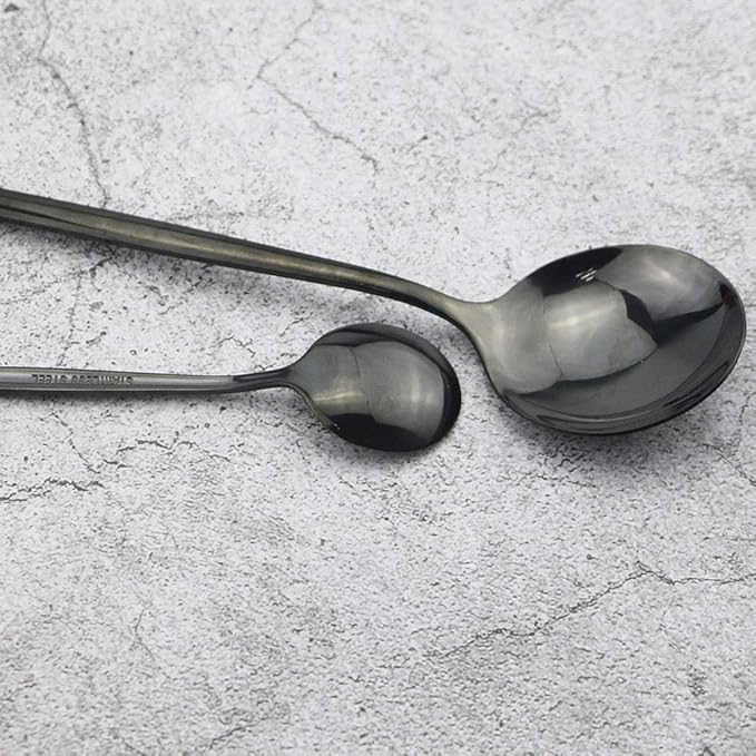 JASHII Black Flatware Serving Set 24 Piece, Stainless Steel Silverware Set, Titanium Black Cutlery, Modern Elegant Tableware for Party, Christmas, Dinner