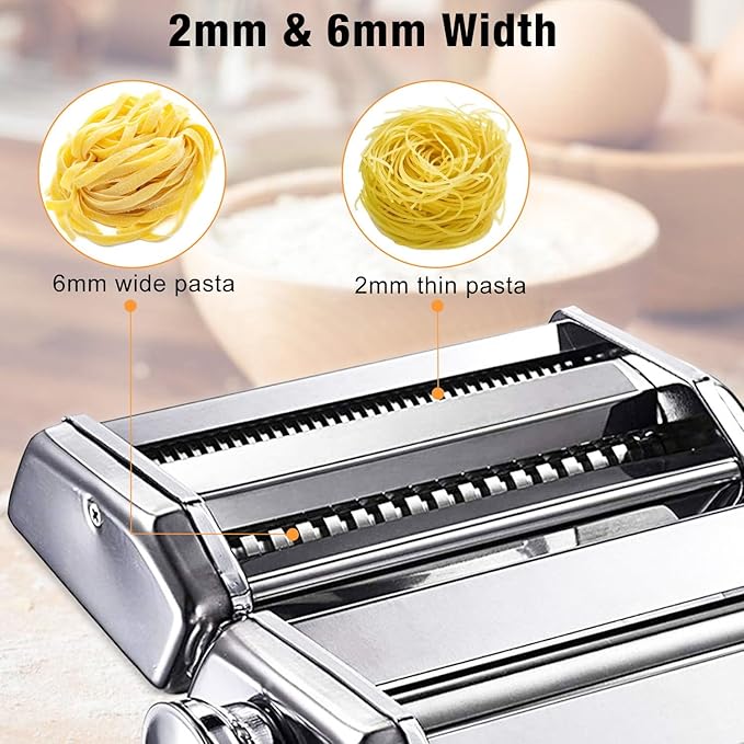 Pasta Maker Machine, AITRAI Noodle Maker Manual Pasta Machine with 9 Adjustable Thickness Settings, Stainless Steel Pasta Roller and Cutter for Pasta Spaghetti, Fettuccini, Lasagna