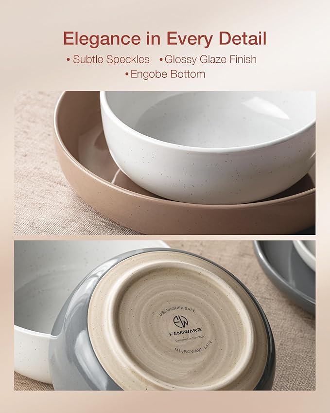 Famiware Milkyway Stoneware Dinnerware Sets with Mugs, Service for 4 (16pcs), Plates and Bowls Sets, Scratch Resistant, Microwave and Dishwasher Safe Dishes Set, Multi-color