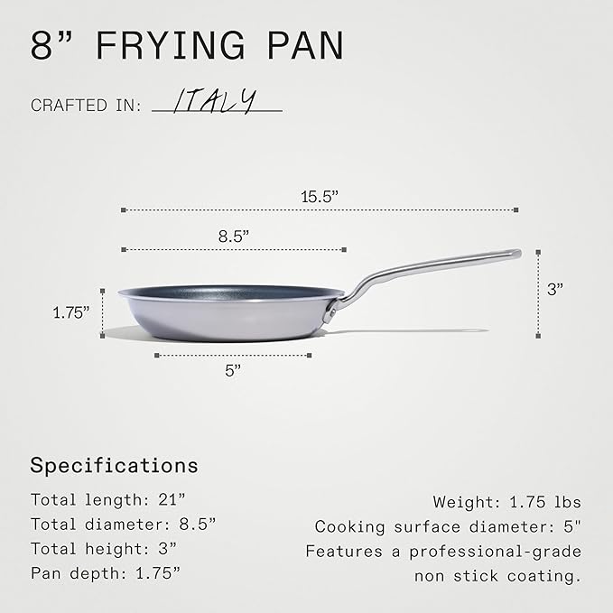 Made In Cookware - ProCoat 8" Non Stick Frying Pan (Graphite) - 5 Ply Stainless Clad Nonstick - Professional Cookware - Crafted in Italy - Induction Compatible