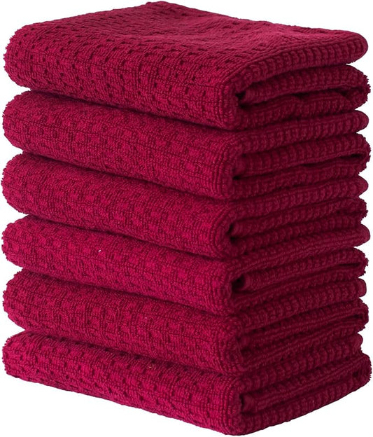 CRAFTSWORTH Kitchen Towels, 15 x 26 Inches, Pack of 6, 400 GSM, 100% Ring Spun Cotton, Solid Red Dish Towels Super Soft and Absorbent, Tea Towels and Bar Towels