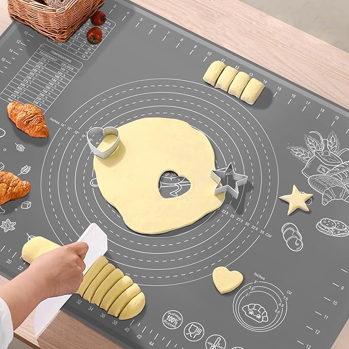 Silicone Baking Mat 32x24 inch, Extra Thick Non-stick Pastry Mat with Measurements and Edge Heightening, Food Grade Silicone for Countertop Dough Rolling Making Bread, Cookies, Pizza, Fondant, Pasta
