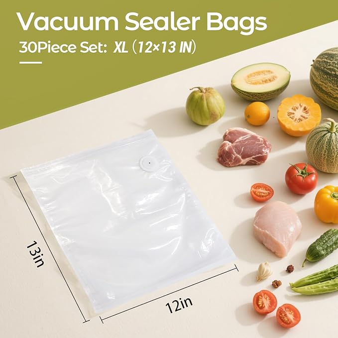 Vacuum Sealer Bags Extra Large Size 12 x 13 Inch 30 Bags, Food Storage, BPA Free, Food Saver, Meal Prep,Sous Vide, Heavy Duty, Airtight