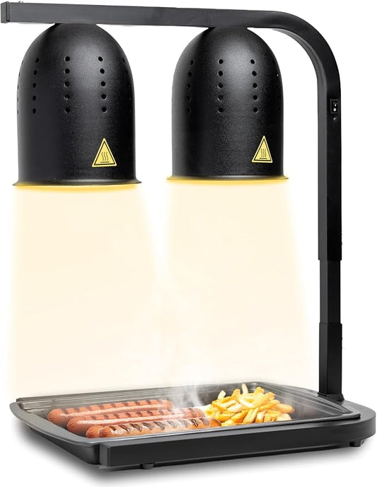 SYBO DL2112 Commercial Grade Food Heat Lamp, Portable Electric Food Warmer, 2-Bulb 500W with Free-Standing, Black