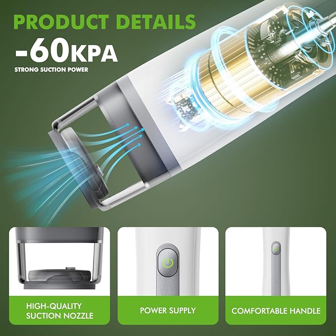 Handheld Vacuum Sealer with Visible Water Tank –Spill-Proof, One-Touch Operation, Wireless & Portable for Kitchen, Camping, or Travel | 30 Reusable Bags, 6X Freshness, 60kPa Suction (Creamy White)