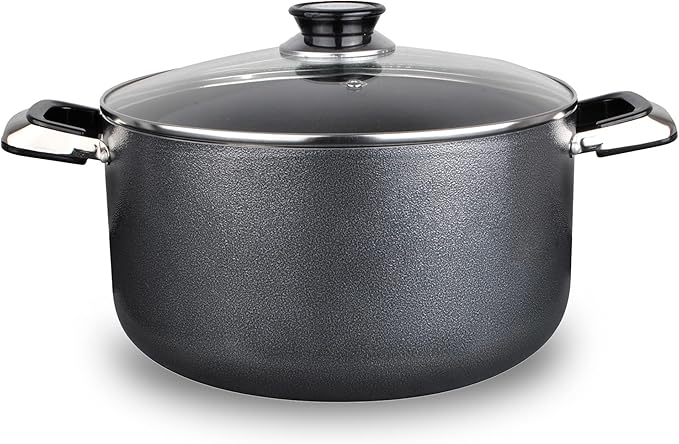 Alpine Cuisine 42 Quart Non-stick Stock Pot with Tempered Glass Lid and Carrying Handles, Multi-Purpose Cookware Aluminum Dutch Oven for Braising, Boiling, Stewing
