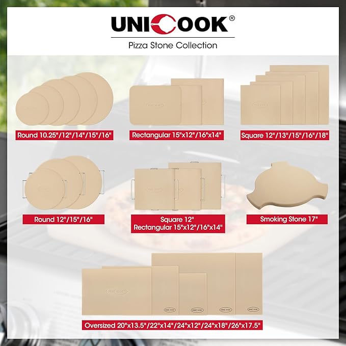 Unicook 15 x 12 Inch Pizza Stone for Oven and Grill, Cordierite Rectangular Baking Stone, Thermal Shock Resistant, Ideal for Baking Crispy Pizzas, Bread and Cookies