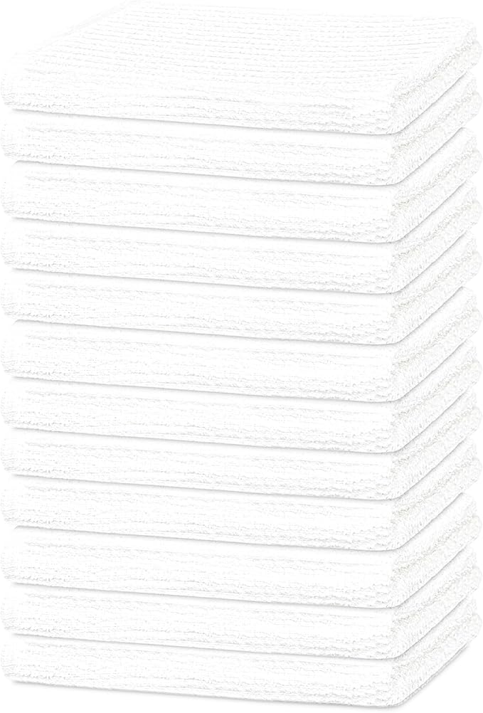 Tens Towels 12 Pack Ribbed Weave White Barmop,100% Cotton, 16x19 inches, Super Absorbent Kitchen Bar Towels, Lighter Weight Cleaning Cloths, Perfect for Drying Dishes at Home and Restaurant
