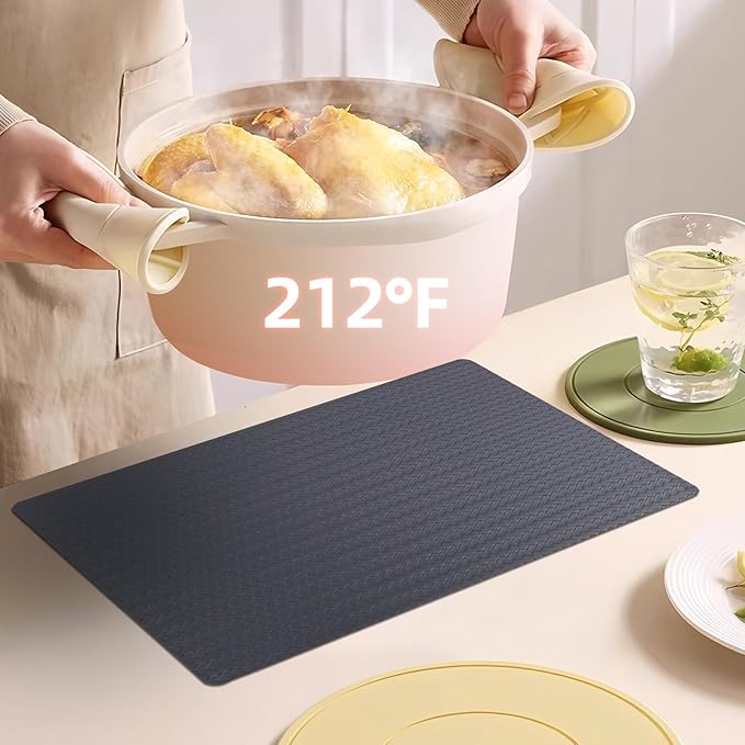 Vinyl Placemats Set of 6-12×17.7 Inch Waterproof & Heattable Placemats, Fall Faux Leather Wipeable Outdoor Table Mat for Dining, Kitchen, Indoor Outdoor Use (Dark Grey, Cable Pattern)