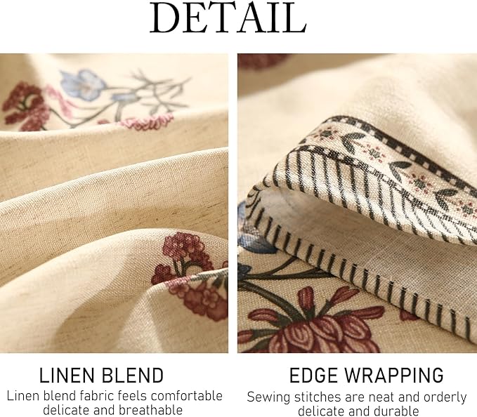 French Tablecloth for Round Tables,Linen Table Cloth with Colorful Flowers Pattern,Heavy Durable Table Cover for Dining Thanksgiving Kitchen Decor Party Christmas,Diameter 55"