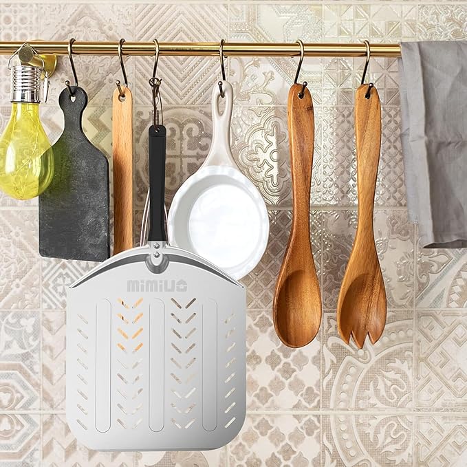 Aluminum Perforated Pizza Peel, Professional 12 x 14 Inch Pizza Spatula Turning Shovel for Baking Bread & Pie, Pizza Paddle for Oven and Grill