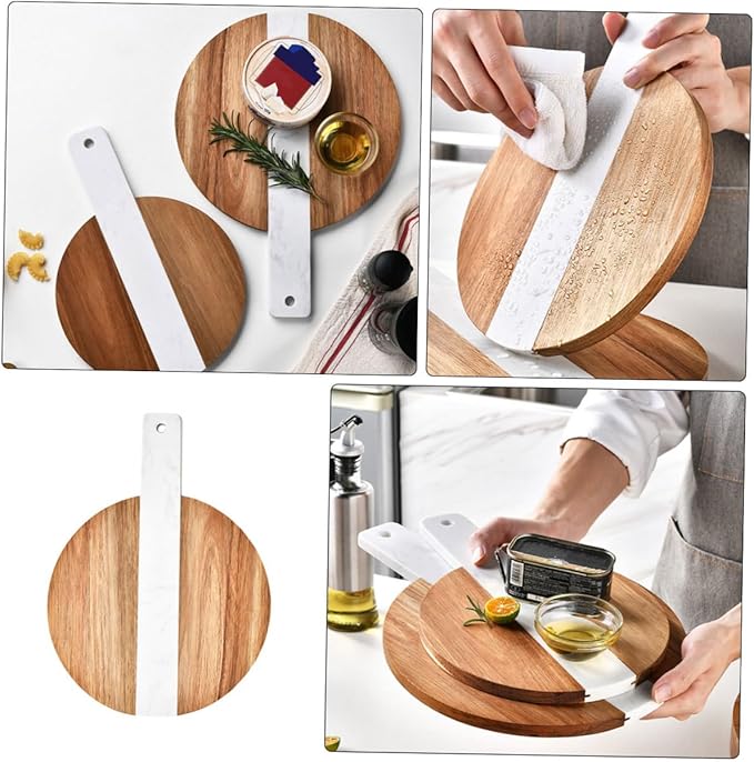 Large Marble and Acacia Wood Cutting Board Double-sided Kitchen Cheese and Fruit Chopping Board with Handle for Anti-cracking Food Preparation and Serving
