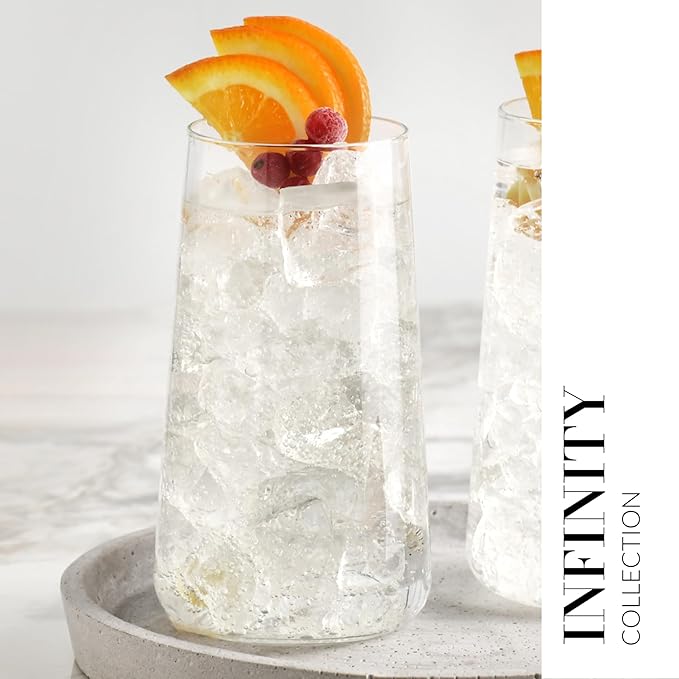 Krosno Water Glasses, Set of 4, Capacity 20 fl oz, Infinity Collection, Thin Highball Glasses,Clear Tall Glass Cups For Water, Juice, Drinks, and Cocktails, Dishwasher Safe, Made in Europe