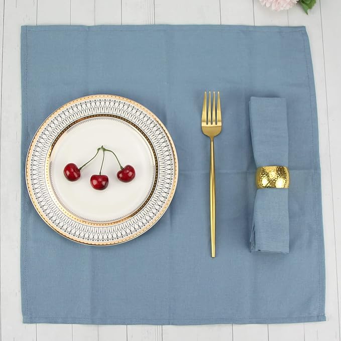Solid Color Polyester Linen Blended Thin Dinner Cloth Napkins - Set of 12 (40 x 40 cm) - for Events & Home Use (Airy Blue)