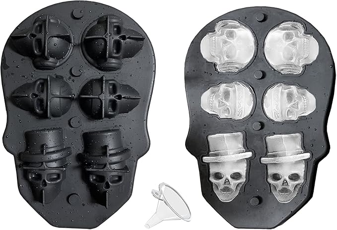JETKONG 6 Cavity Skull Ice Maker - Silicone Skull Shaped Ice Mold and Tray for Whiskey, Cocktails and Beverages