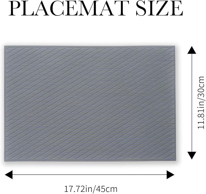 BACKTOEDEN Placemats Set of 8 Heat Resistant Washable Wipeable Placemat Woven Non-Slip Foldable Vinyl/Plastic Place Mats Indoor/Outdoor Mat Kitchen Dining Table Pad, Dark Gray Twill