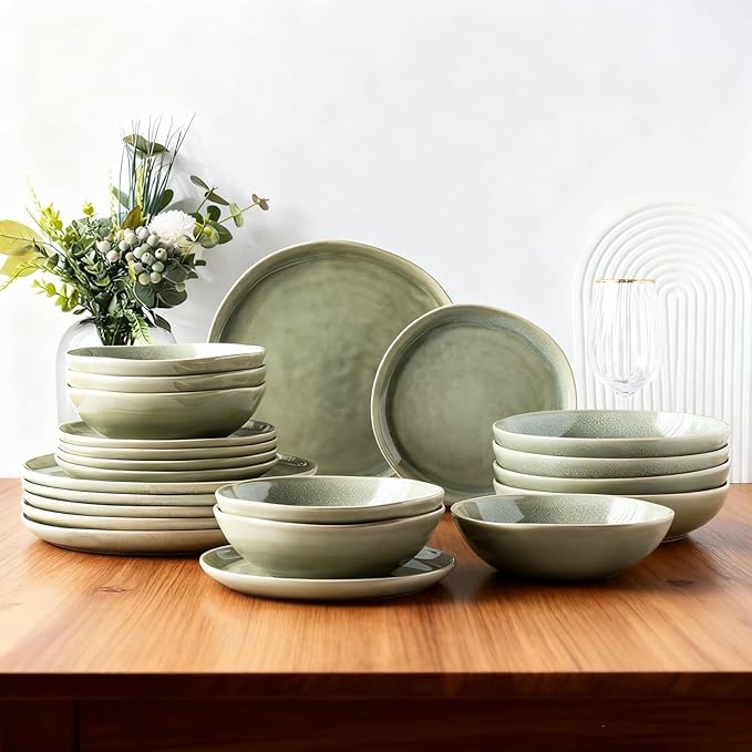 AmorArc Ceramic Dinnerware Sets,Handmade Reactive Glaze Stoneware Plates and Bowls Set,Highly Scratch Resistant | Dishwasher & Microwave Safe Dishes Set,Service for 8 (24pc)