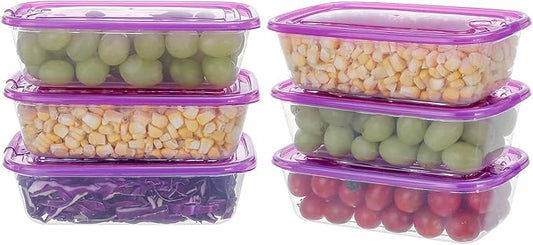 KIGI 6 PACK 20oz Plastic Food Storage Containers with Lids Airtight Rectangle Meal Prep Containers,Microwave,Freeze,Dishwasher Safe