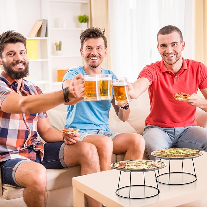 12 Pcs Pizza Stand Set: 4 Metal Stands, 4 Pizza Pans, 4 Spatulas for Weddings, Party(Silver,Round)