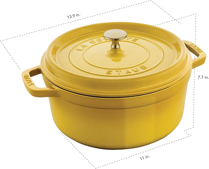 Staub Cast Iron Round Cocotte, Dutch Oven, 7-quart, serves 7-8, Made in France, Citron