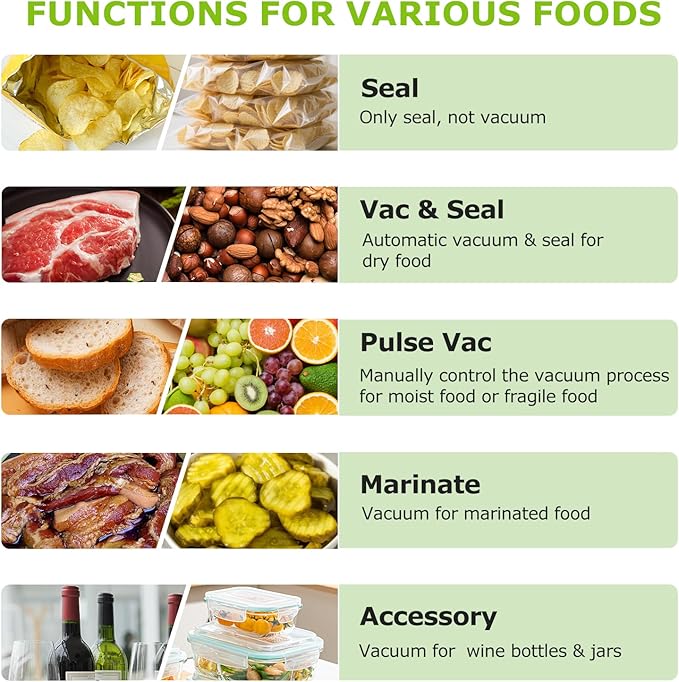 Bonsenkitchen Food Vacuum Sealer Machine with External Vac Function, Built-in Cutter & Bag Storage, 5 Modes for Various Food Types, Includes 10 Bags & 1 Roll (Silver)