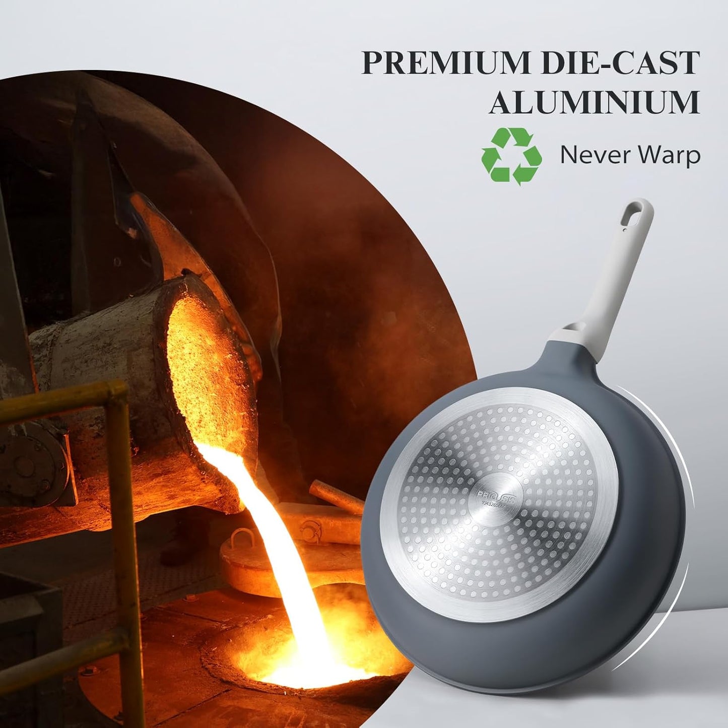 PRICUSIS Nonstick Ceramic Frying Pan with Lid, Non Toxic Skillet, Healthy Egg Pan Nonstick Omelet Pan Chef's Pan, PTFE PFOA & PFAS Free, Induction Compatible (8Inch W/L)