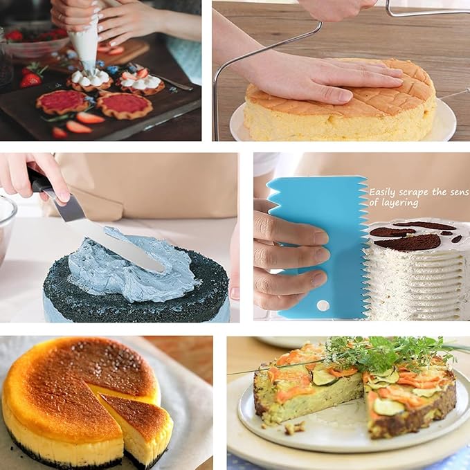Round Cake Pan Sets for Baking Cake Decorating Supplies: 4 Non-Stick Springform Pans Set (4, 7,9,10 inches), Icing Tips, Cake Leveler – Multi-functional Leak-Proof CheeseCake Pan