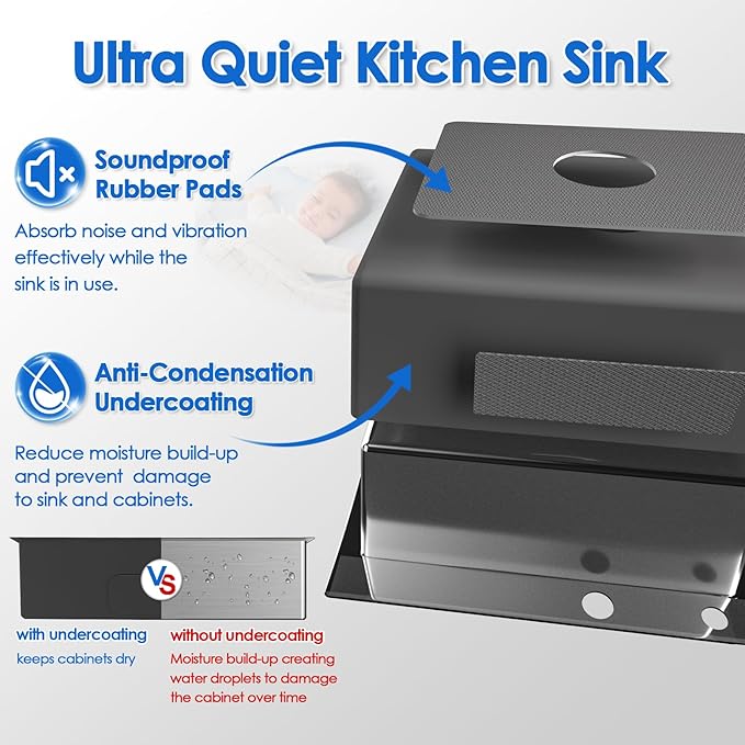 ROVOGO 24x18x9 in. Drop-in Kitchen Sink Black, 304 Stainless Steel Top Mount Handmade Sink Single Bowl with 2 Holes