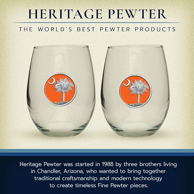 Heritage Pewter Motorcycle Glass Goblets – Set of 2 | 12 OZ Goblet Wine Glasses | Expertly Crafted Pewter Glass