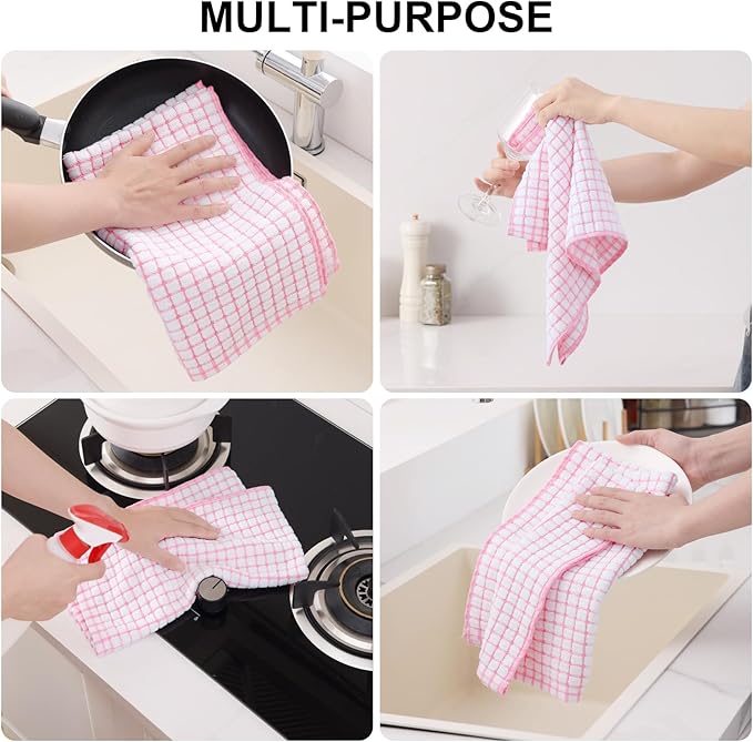 Kitinjoy Cotton 6 Pack Terry Kitchen Towels, 16 x 25 Inches Super Soft and Absorbent Dish Towels, Quick Drying Hand Towels for Kitchen Drying, Pink