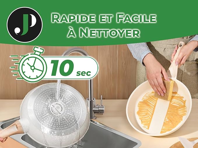 JUST PERFECTO Induction Pots Set - Pan Set with Lid - Induction Pots Set - Pots & Pans Set without PTFE and PFOA - Cookware Pot Set Induction 21 Pcs (Beige)