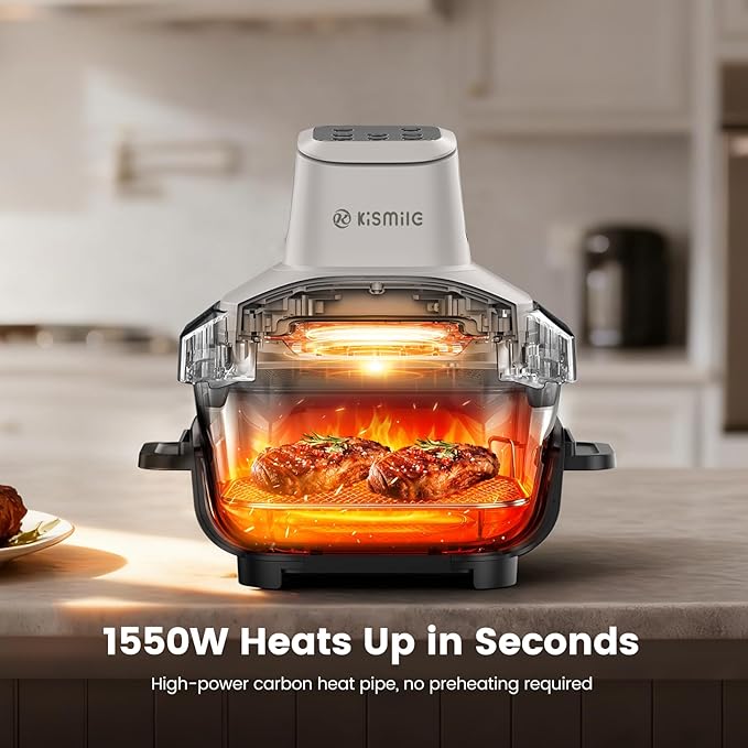 Kismile Air Fryer, 4-in-1 Portable Glass Air Fryer Cooking System, 4.5QT & 1.8QT Glass AirFryer Containers with Storage Lids, Air Fry, Grill, Bake, Roast, Microwave, Freezer & Dishwasher Safe, 1550W