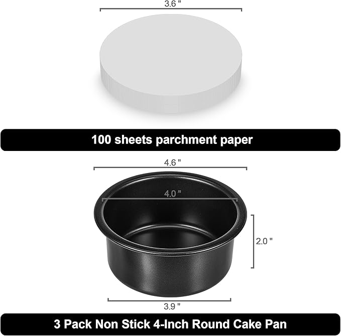 4 Inch Cake Pan Set of 3, Nonstick Smash Cake Pans with 100PCS Parchment Paper for Christmas Birthday, Round Mini Cake Pans Tin for Baking Layer Cakes Small Cheesecake, Straight Side & Dishwasher Safe